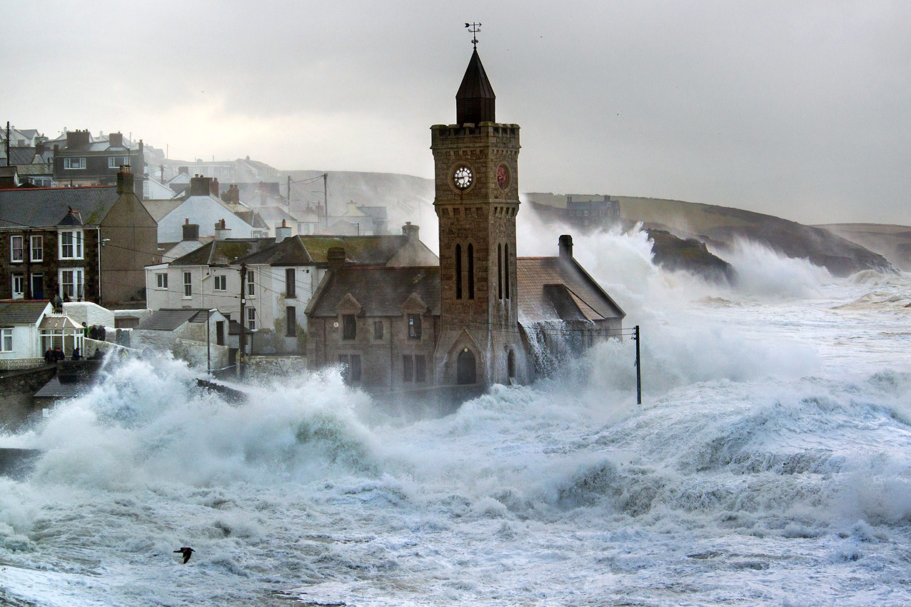 The sea rages as it thrashes the coast at Porthleven, Cornwall, UK on February 5, 2014. Some of the largest waves in the world have smashed into the Westcountry coast today. Surfers might get excited by the news but the rest of the region's population might find the forecast disconcerting, especially after weeks of rainfall, floods and a battering by fierce gales as the relentless storm just keeps on coming. Forecast website www.stormsurf.com has predicted waves between 9 and 12 meters are to once again batter the coast in Cornwall on Wednesday. According to the website?s forecast, these will be the largest waves recorded on the face of the Earth at that time with usual big wave spots such as Australia, Hawaii and Fiji falling short. Photo by SWNS/ABACAPRESS.COM