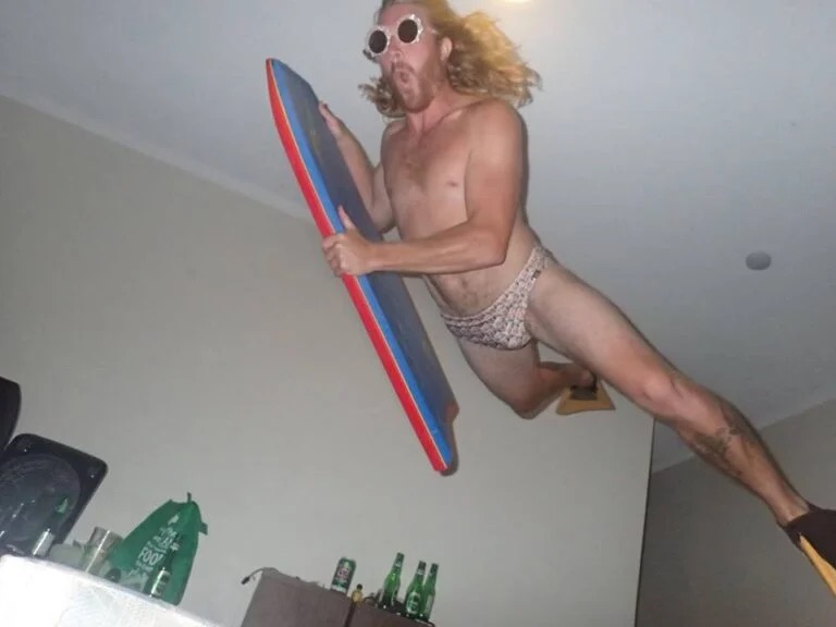 Curious Tom Tests Out His Theresa Mayhem Trunks