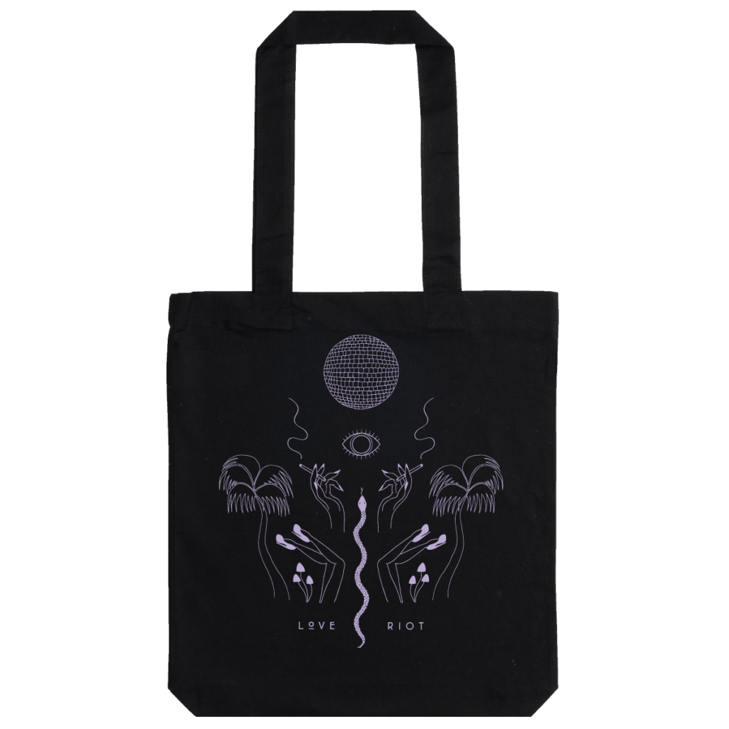 Love riot club magic garden tote bag black