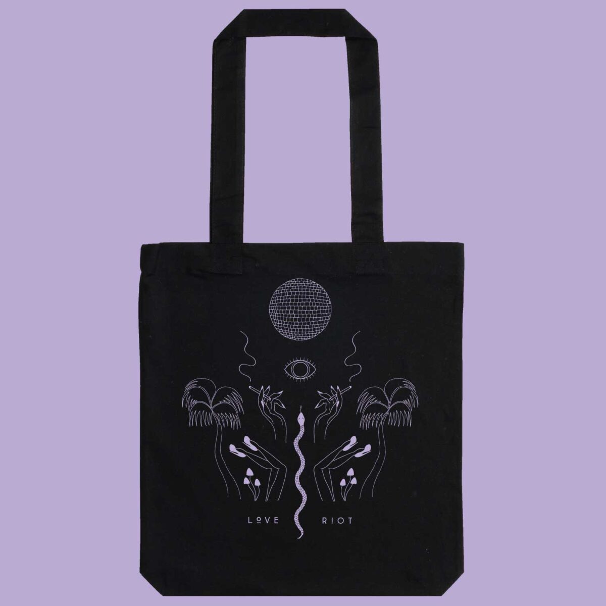 Love riot club magic garden tote bag black