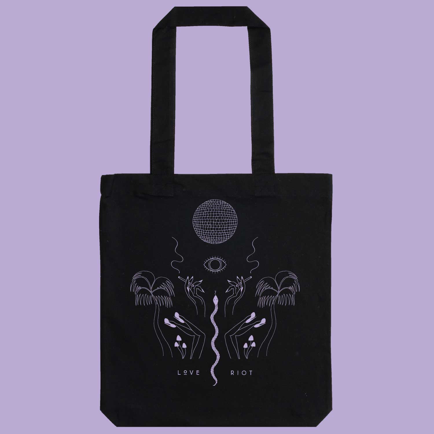 Love riot club magic garden tote bag black